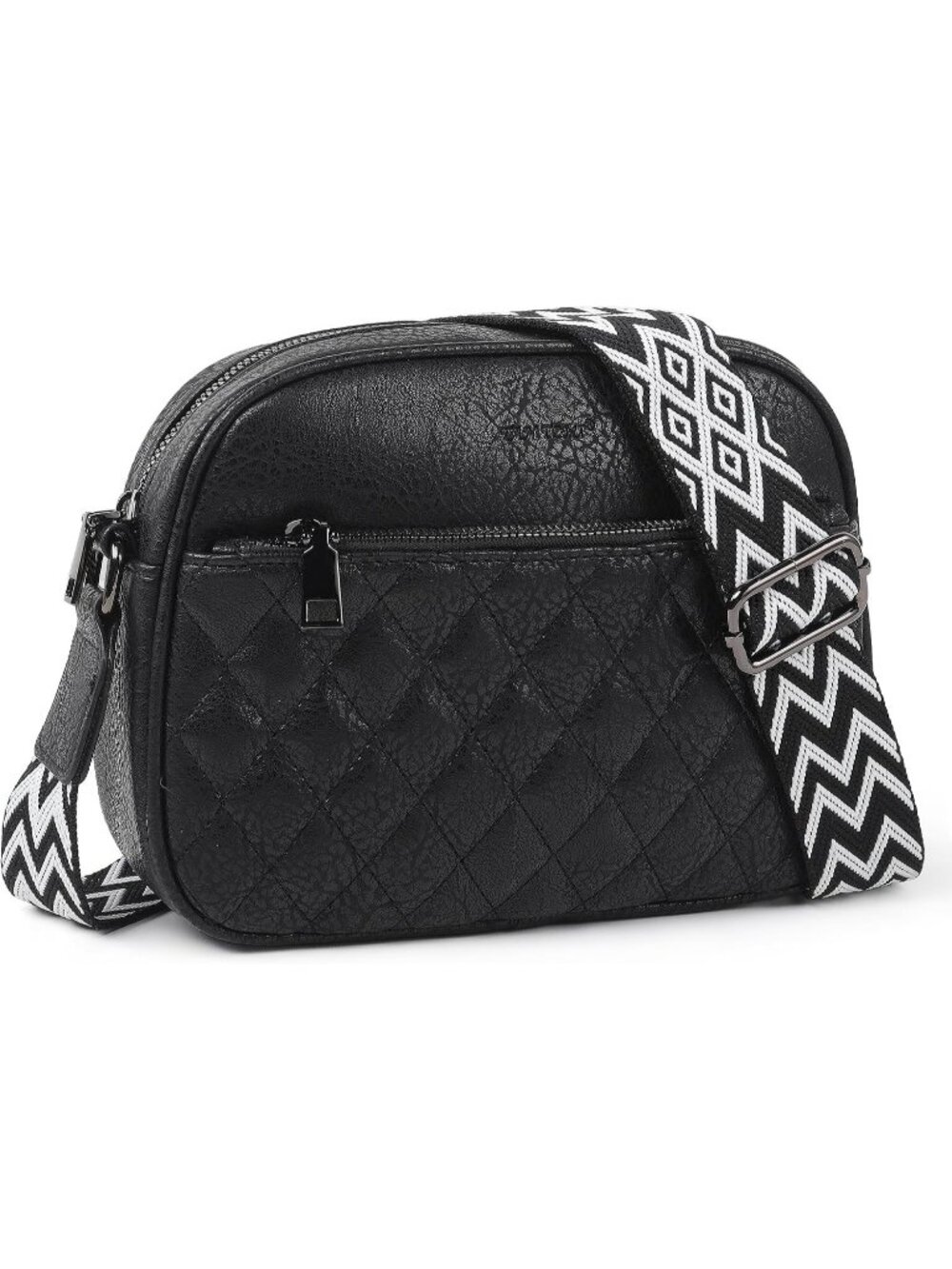TANTOMI Women Black Leather Purse Crossbody Zipper Pocket Shoulder Wide Handbag